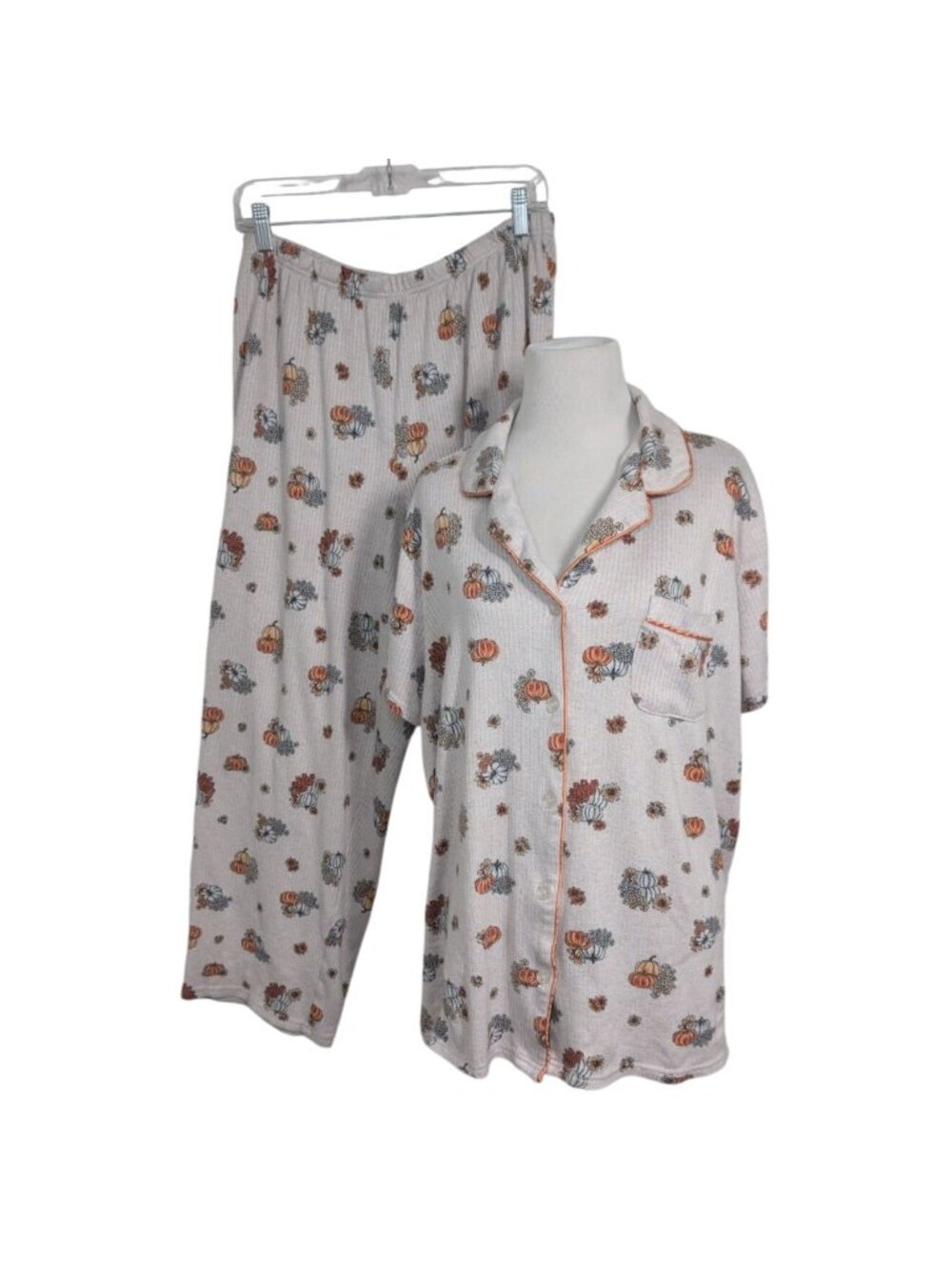Laura Ashley Pumpkin Pajama Set Womens Plus Size 1X Ribbed Floral Autumn Stretch